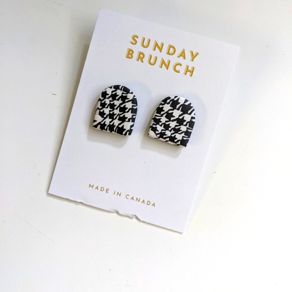 Sunday Brunch Polymer Clay Houndstooth Earrings